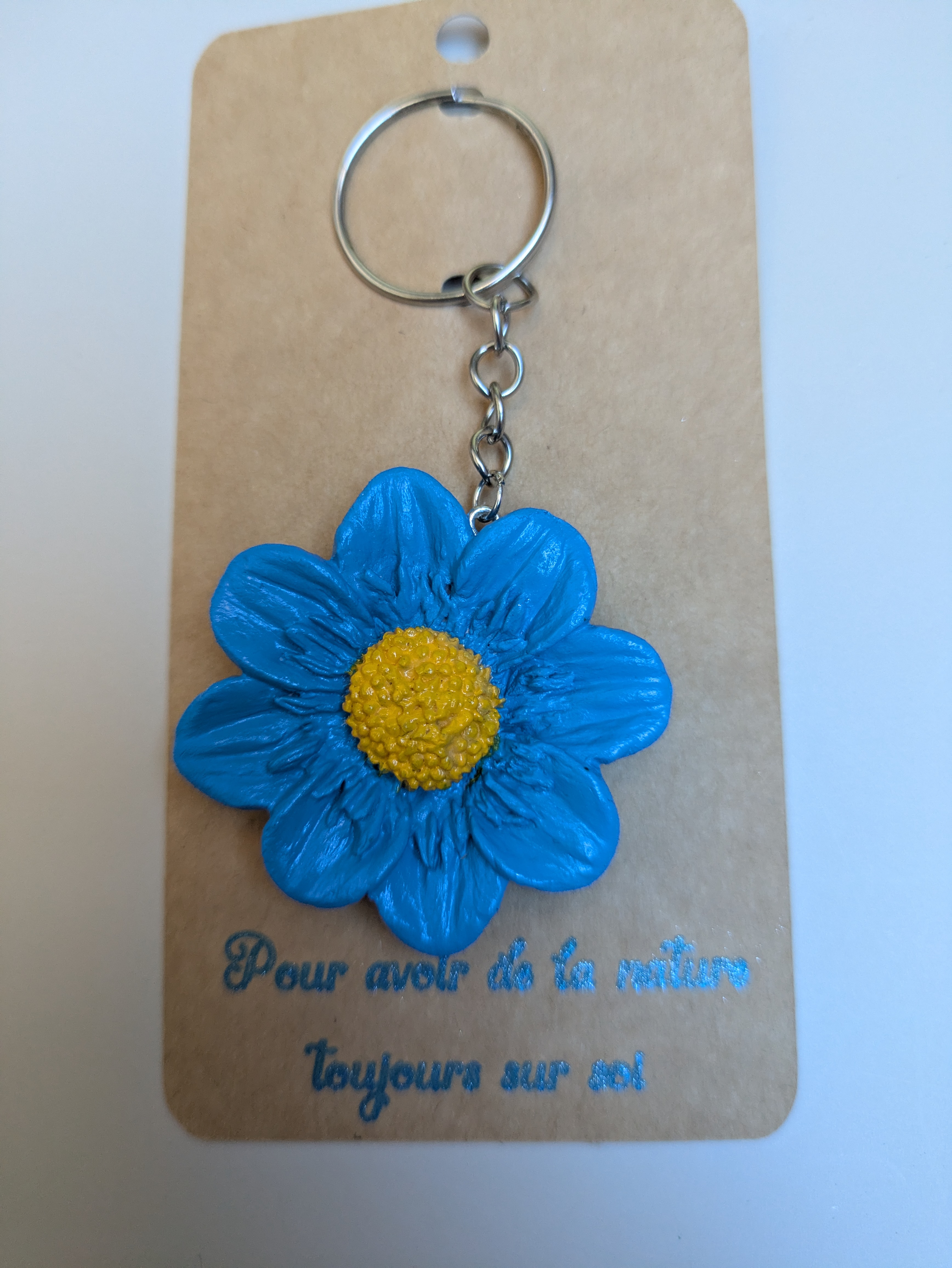 Porte-clé fleur bleue