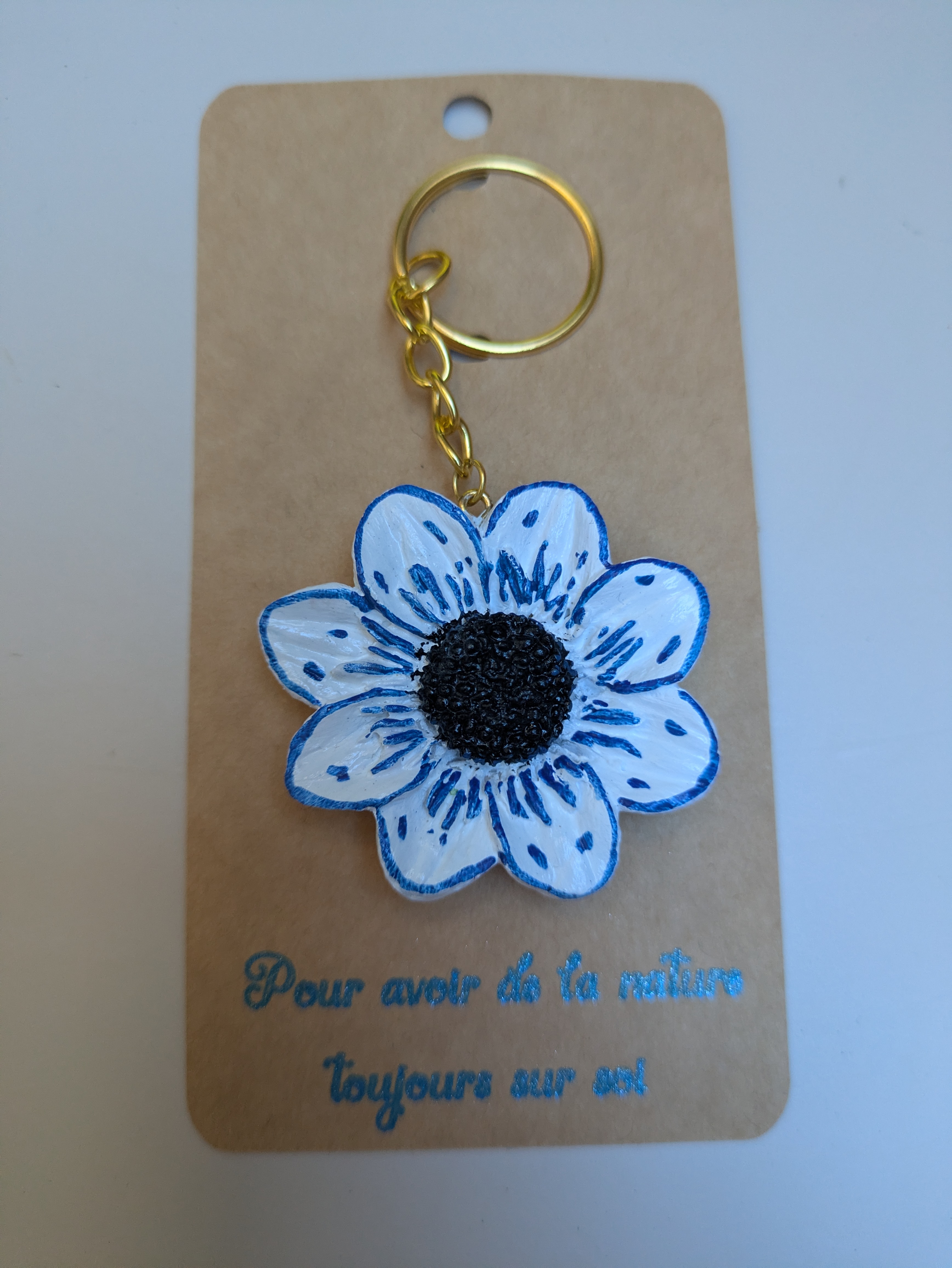 Porte- clé fleur blanche 